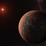 Representação artística de exoplaneta rochoso orbitando uma estrela distante